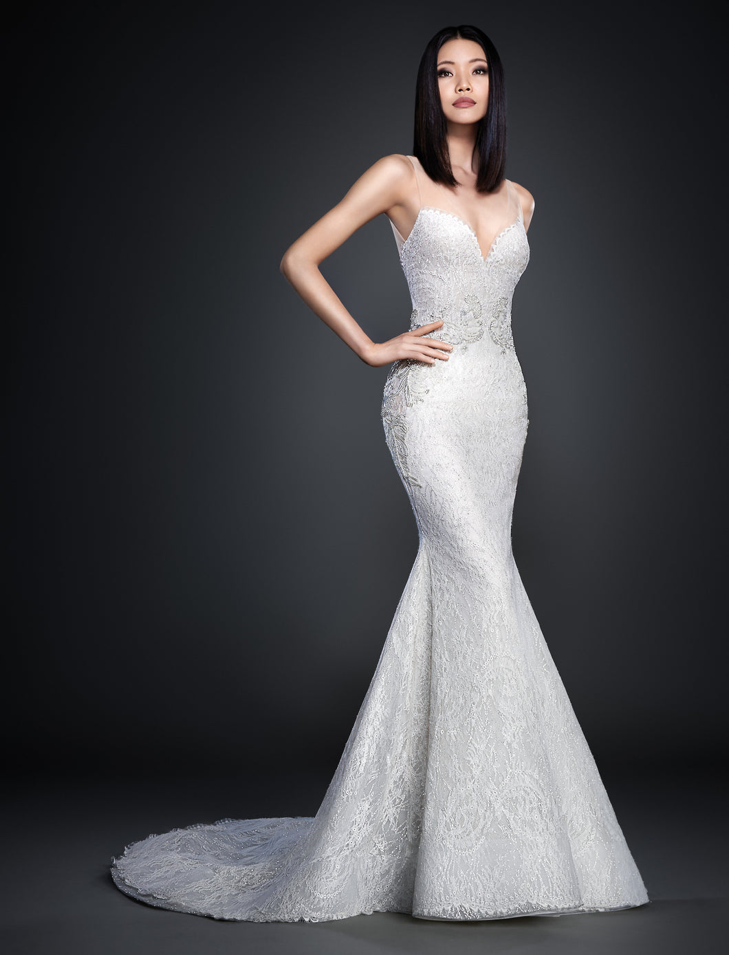 Lazaro '3715' size 6 new wedding dress front view on model