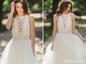 Maggie Sottero 'Lisette' size 4 new wedding dress front/back views on model