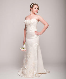 Eugenia Satin & Chiffon Painted Floral Wedding Dress - Eugenia - Nearly Newlywed Bridal Boutique - 2