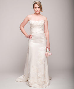 Eugenia Satin & Chiffon Painted Floral Wedding Dress - Eugenia - Nearly Newlywed Bridal Boutique - 1