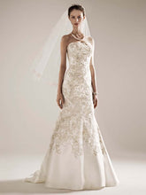 Load image into Gallery viewer, Oleg Cassini &#39;Mikado Fit and Flare&#39; size 6 used wedding dress front view on model
