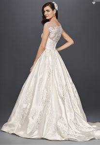 Oleg Cassini 'Illusion Cap Sleeve' size 8 new wedding dress back view on model
