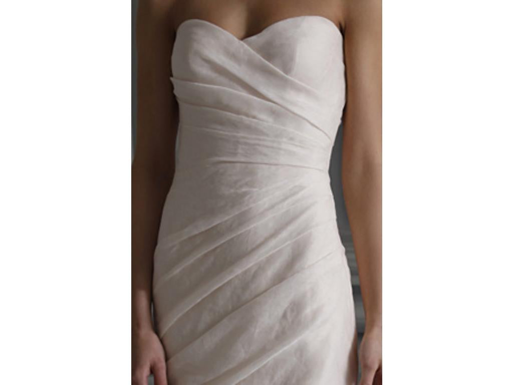Monique Lhuillier 'Peony' size 4 used wedding dress front view close up on bride