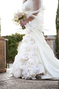 Pnina Tornai Ruched Gown with Floral Inset - Pnina Tornai - Nearly Newlywed Bridal Boutique - 2