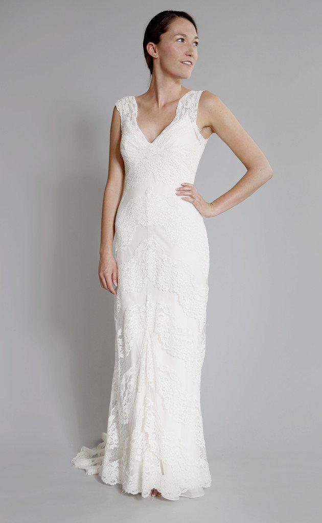 Elizabeth Fillmore 'Sophia' Ivory Chantilly Lace Wedding Dress - Elizabeth Fillmore - Nearly Newlywed Bridal Boutique - 1