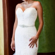 Madison James '215' size 4 used wedding dress front view close up on bride