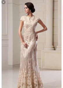 Custom 'Column Lace' size 16 new wedding dress front view on model