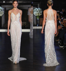 Alon Livne 'Angel' size 6 sample wedding dress front/back views on model