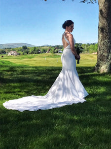 Mikaella 'Halter 2150' size 6 used wedding dress side view on bride