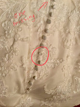 Load image into Gallery viewer, Demetrios &#39;Lace&#39; size 4 used wedding dress view of flaws
