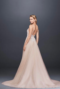 David’s Bridal 'Ivory Rose Beaded' size 2 used wedding dress back view on model