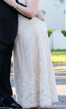 Load image into Gallery viewer, Custom &#39;Column Lace&#39; size 16 new wedding dress side view on bride
