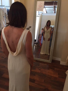 Badgley Mischka 'Livia' size 2 sample wedding dress back view on bride