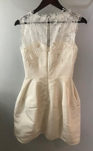 Oscar De La Renta 'Catherine Embroidered Silk Faille' size 4 used wedding dress back view on hanger