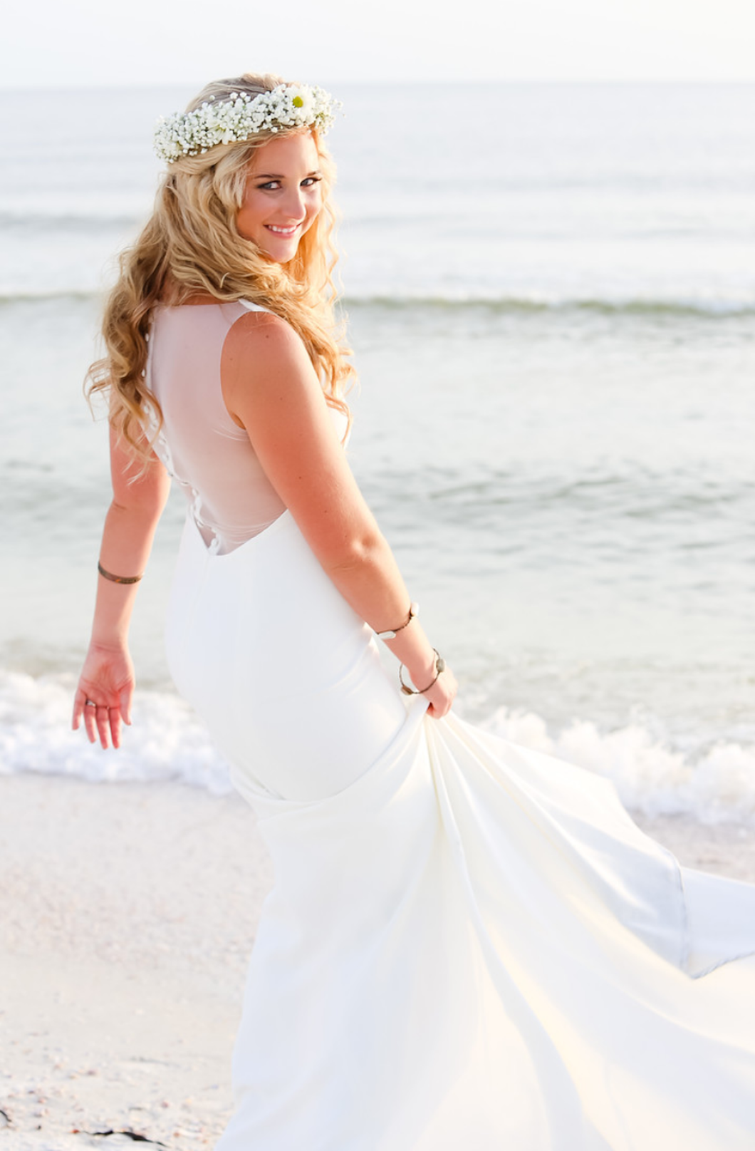 Amsale 'Heather' size 6 used wedding dress back view on bride
