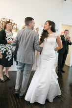 Load image into Gallery viewer, Jewel &#39;Illusion Neck&#39; size 6 used wedding dress front view on bride
