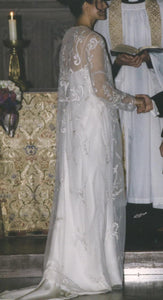 Reem Acra '9019' size 8 used wedding dress back view on bride