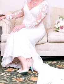 Mon Cheri Bridal 'Eden' size 10 used wedding dress front view on bride
