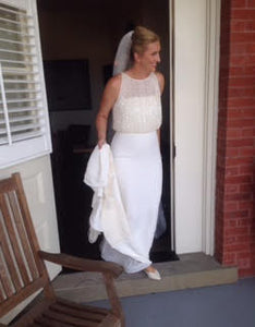 Pronovias 'Yamel' size 10 used wedding dress front view on bride