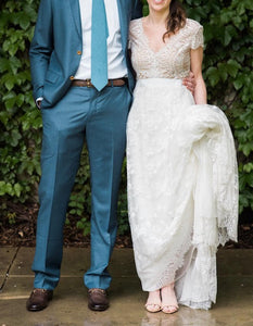 Carolina Herrera 'Claudette' size 10 used wedding dress front view on bride