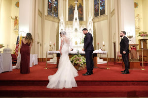 Pronovias 'Maden' size 8 used wedding dress back view on bride