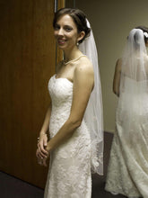 Load image into Gallery viewer, Demetrios &#39;Lace&#39; size 4 used wedding dress side view on bride
