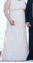Load image into Gallery viewer, Custom &#39;Column Lace&#39; size 16 new wedding dress front view on bride
