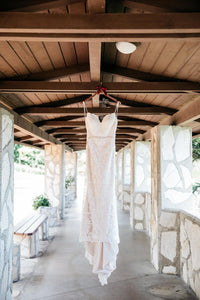 Chic Nostalgia 'Lennox' size 8 used wedding dress front view on hanger