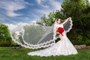 Mori Lee 'Karisma' size 8 used wedding dress front view on bride