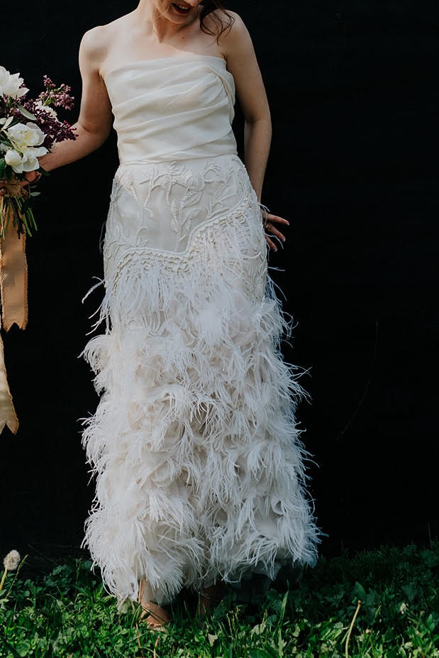 Marchesa 'Ostrich Feathered Cocktail Wedding Dress