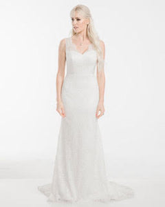 Olia Zavonzia 'Mel' size 8 used wedding dress front view on model
