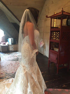 Matthew Christopher 'Emma' size 14 used wedding dress back view on bride