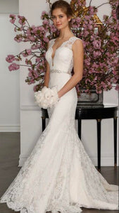 Romona Keveza 'Legends' size 4 used wedding dress front view on model