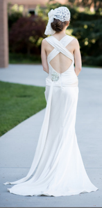 Elizabeth Fillmore 'Exquisite' size 8 used wedding dress back view on bride