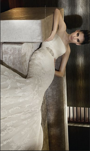 San Patrick 'Calma' size 6 sample wedding dress front view on model