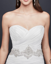 Load image into Gallery viewer, Galina &#39;Ruffled and Embellished&#39; size 8 new wedding dress front view close up on model
