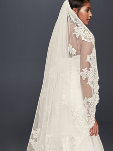 Jewel 'Off the Shoulder' size 2 new wedding dress back view with veil
