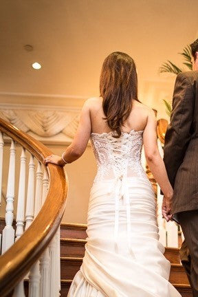 Pnina Tornai '6' size 2 used wedding dress back view on bride