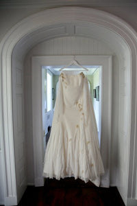 Rivendall Bridal 'Lorna' size 18 used wedding dress back view on hanger