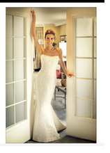 Load image into Gallery viewer, Elizabeth Fillmore &#39;Strapless&#39; size 0 used wedding dress front view on model
