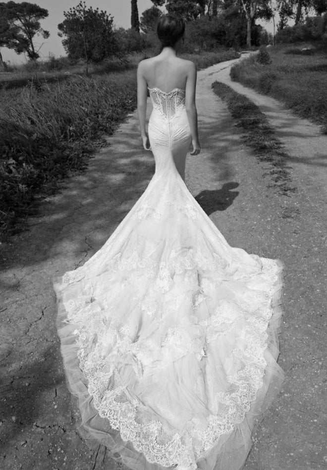 Inbal Dror '13-08' size 2 used wedding dress back view on model