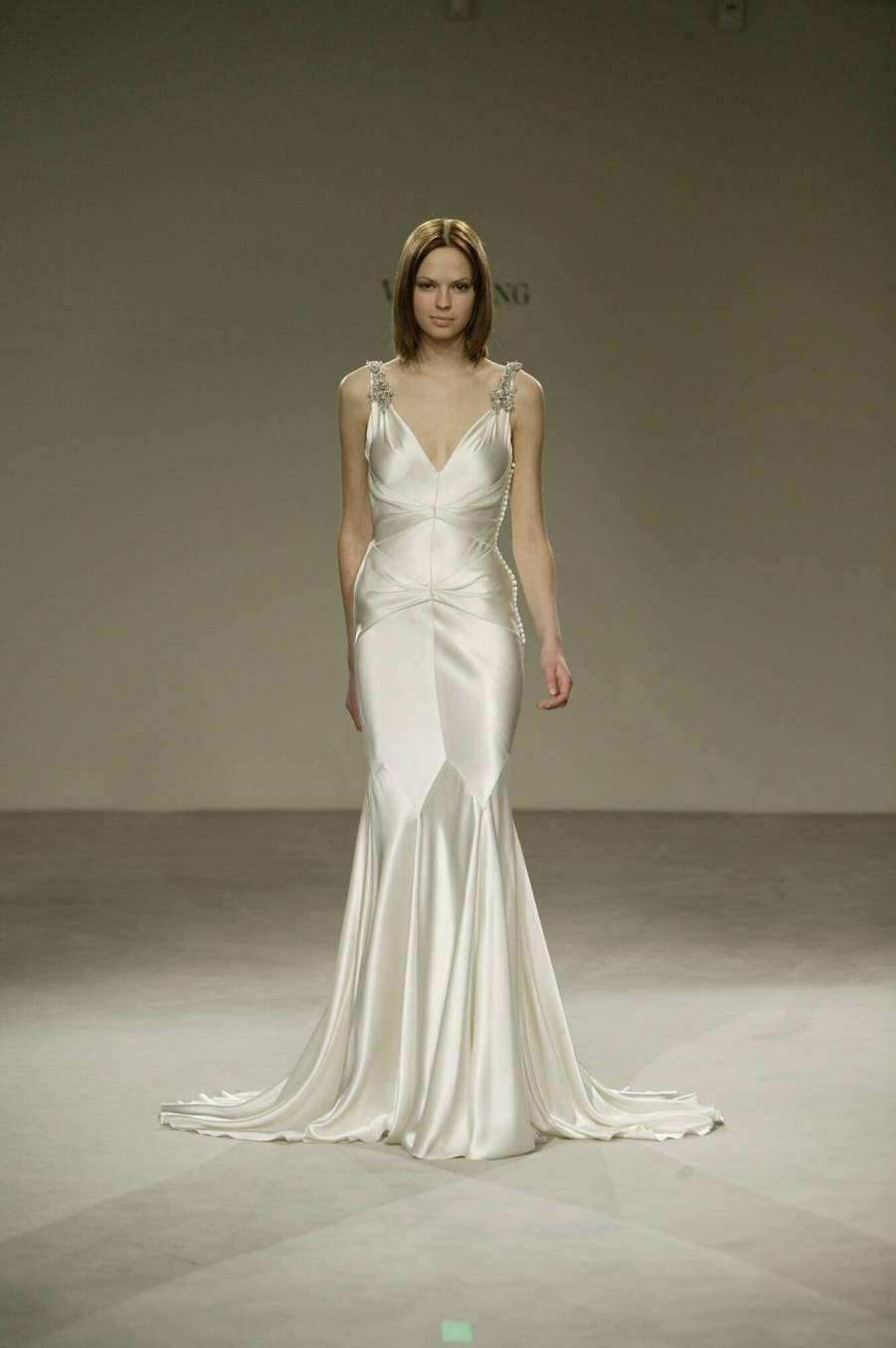 Vera Wang V-neck Silk Old Hollywood Wedding Dress - Vera Wang - Nearly Newlywed Bridal Boutique - 1