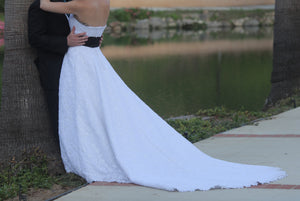 David's Bridal 'Michelangelo' size 6 used wedding dress back view on bride