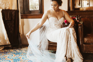 Alon Livne 'Daria' size 2 used wedding dress front view on bride