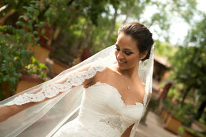 Enzoani 'Eva' size 6 used wedding dress view of veil